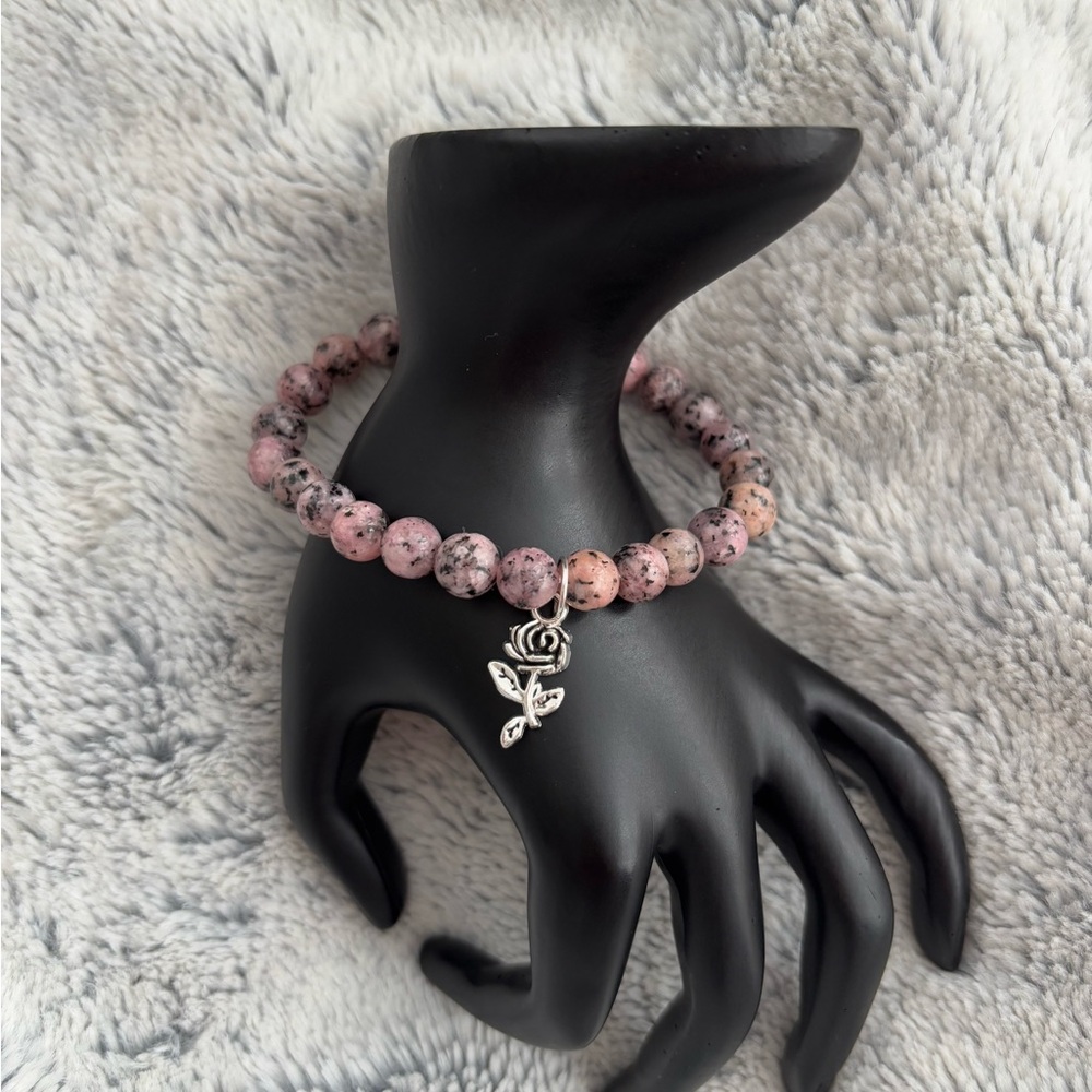Pink & Black Jasper Rose Bracelet